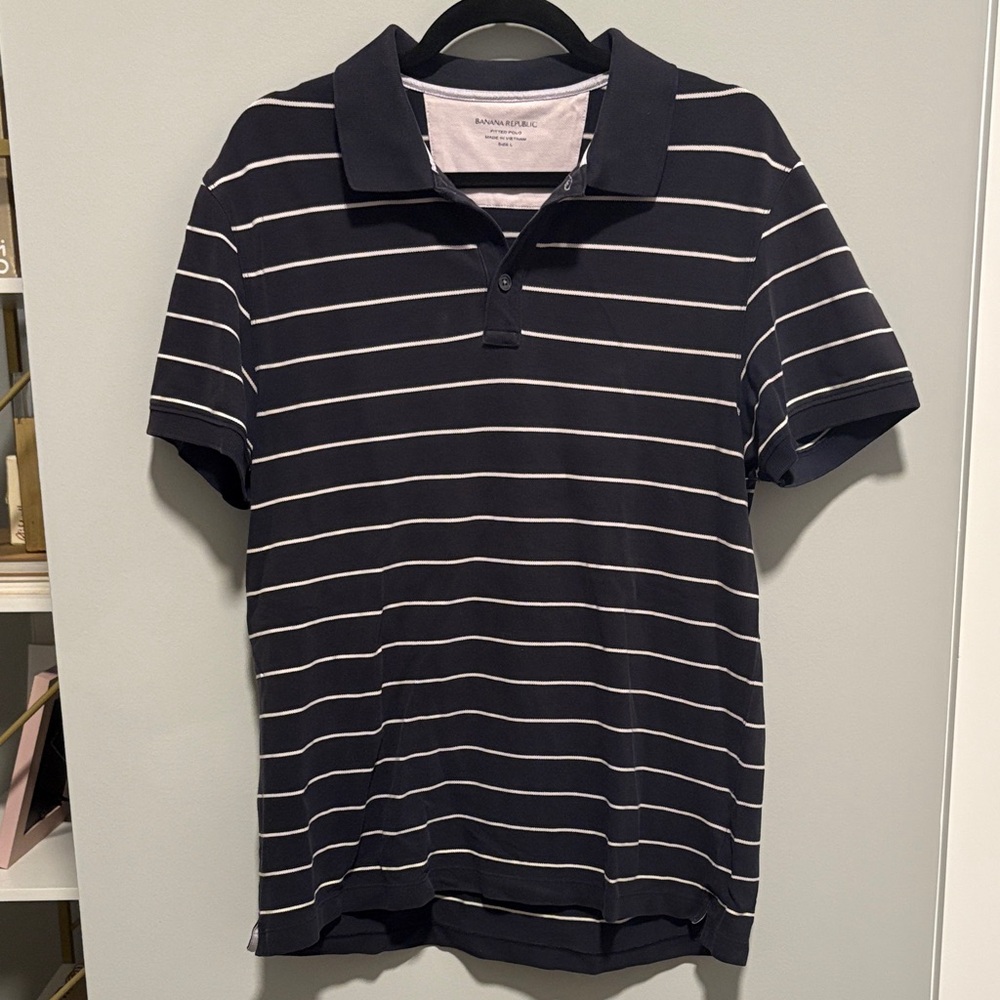 Banana Republic Dark Blue Polo with White Stripes